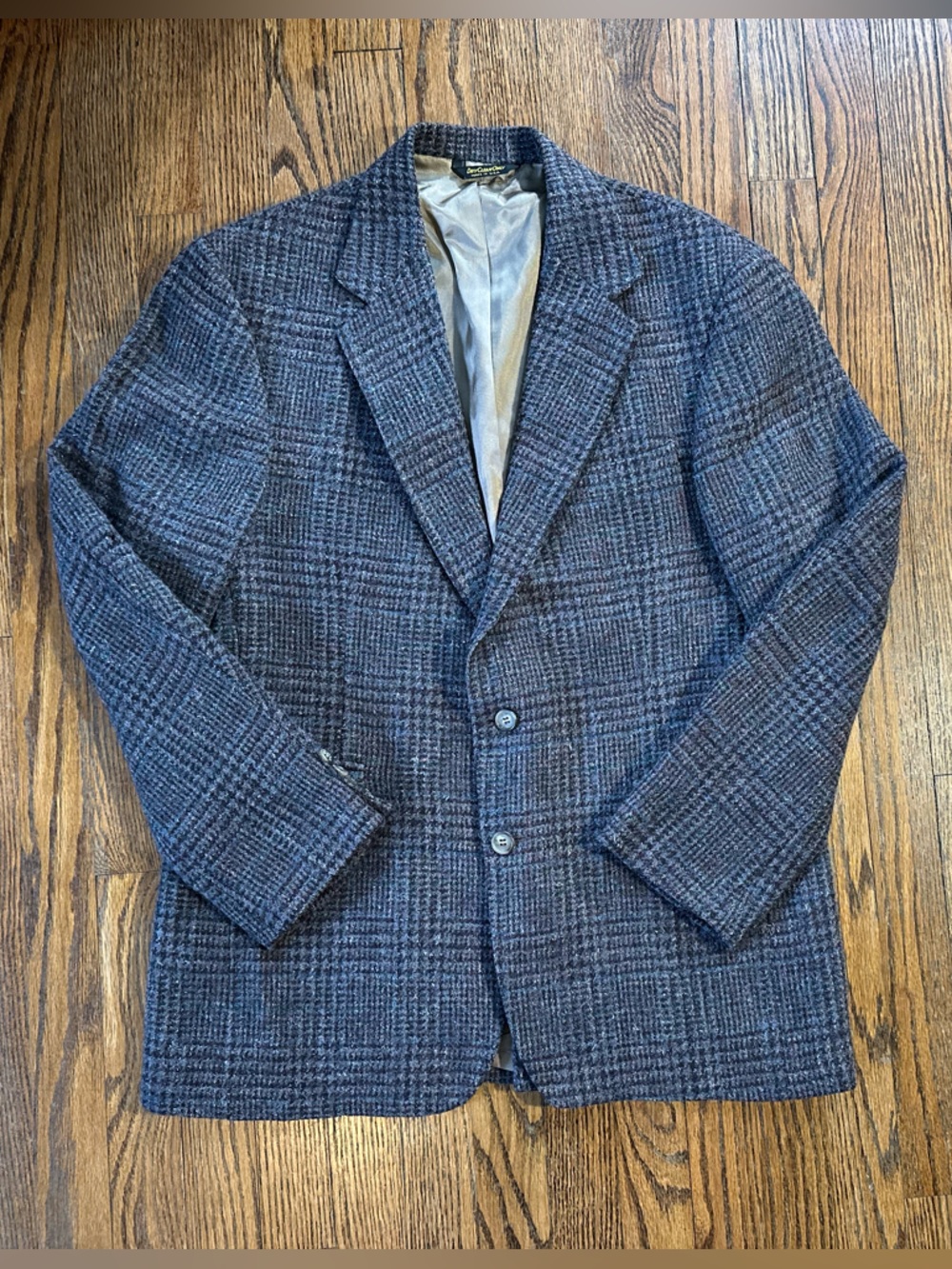 Vintage Hunting Horn Wool Tweed Sport Coat Mens Approx 40R USA Glen Plaid